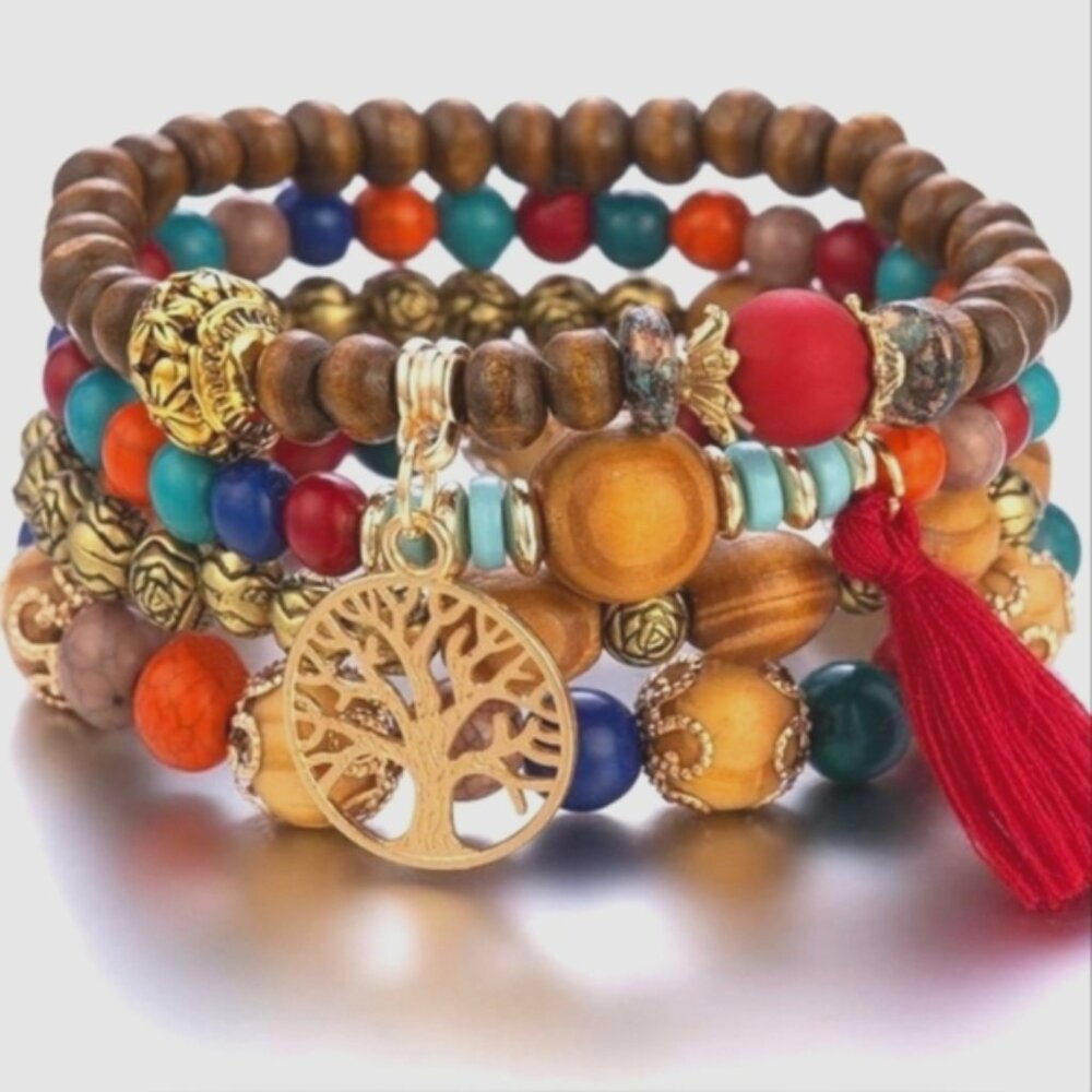 🟢$8 5pc Colorful Boho Multicolor Beaded Bracelet Set